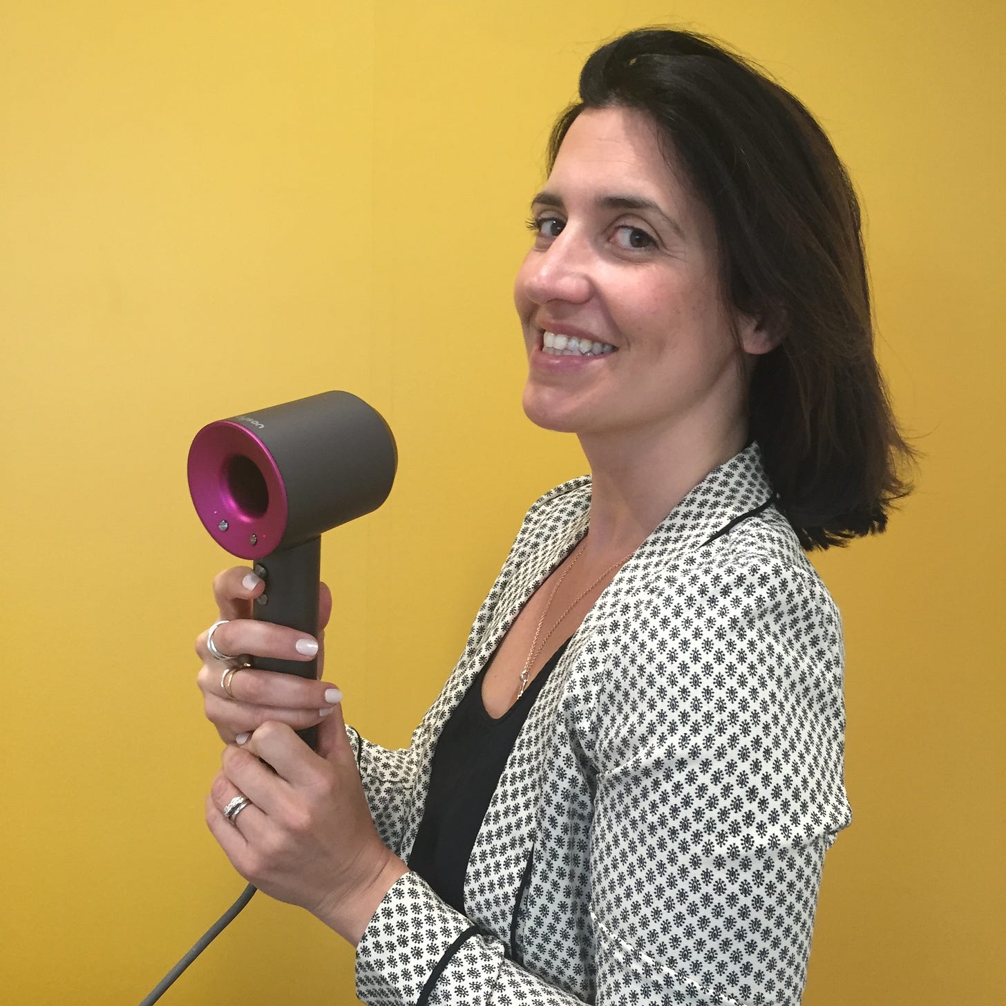 Donna Francis aka The Beauty Ed® testing out the Dyson hairdryer for Boots Health & Beauty Magazine in 2016