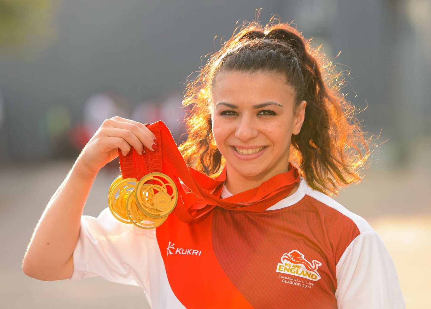 Gymnast Claudia Fragapane with her Commonwealth Gold medals in 2014 Gymnast Claudia Fragapane with her Commonwealth Gold medals in 2014