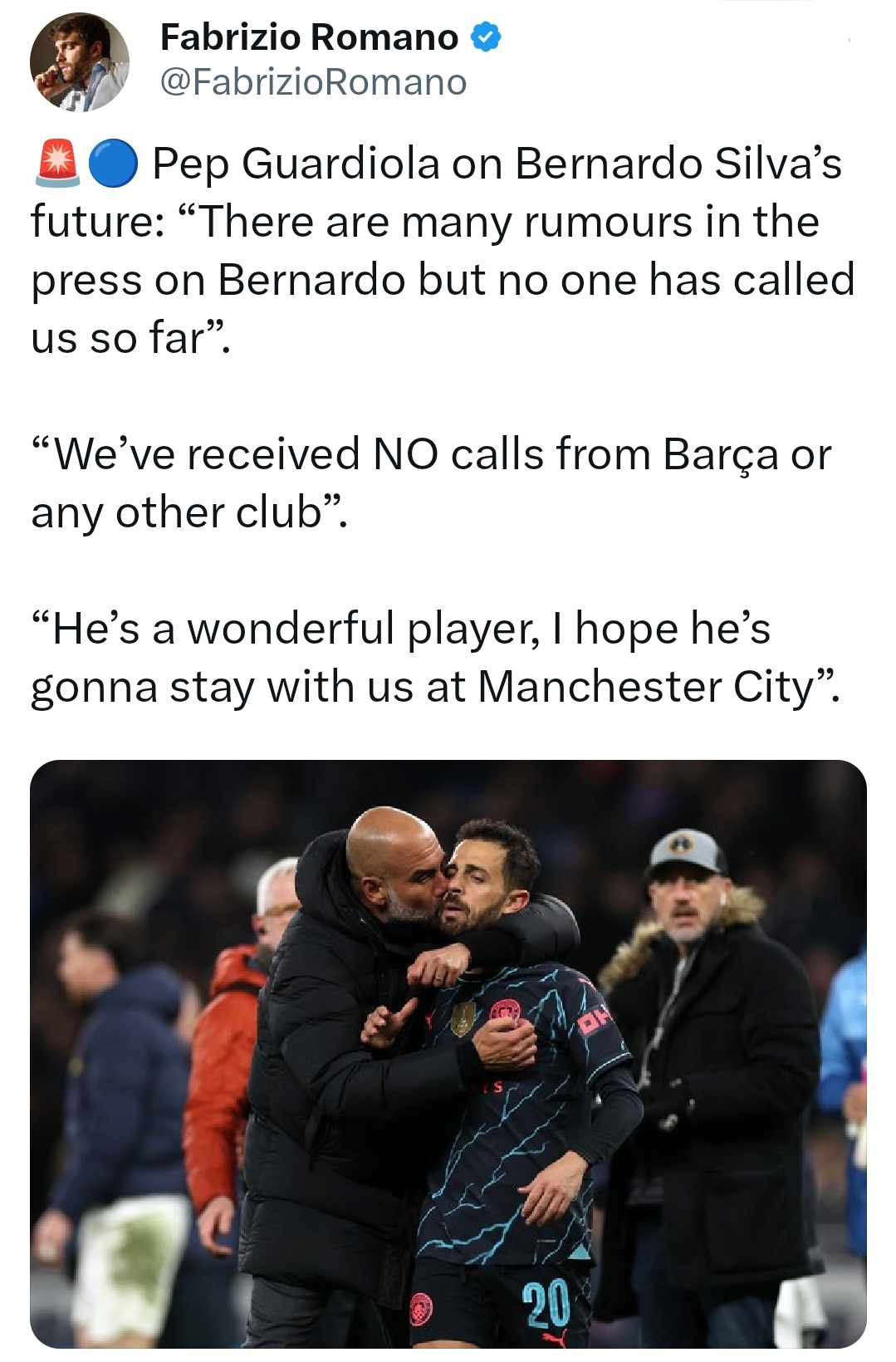 A tweet by Fabrizio Romano about Bernardo Silva