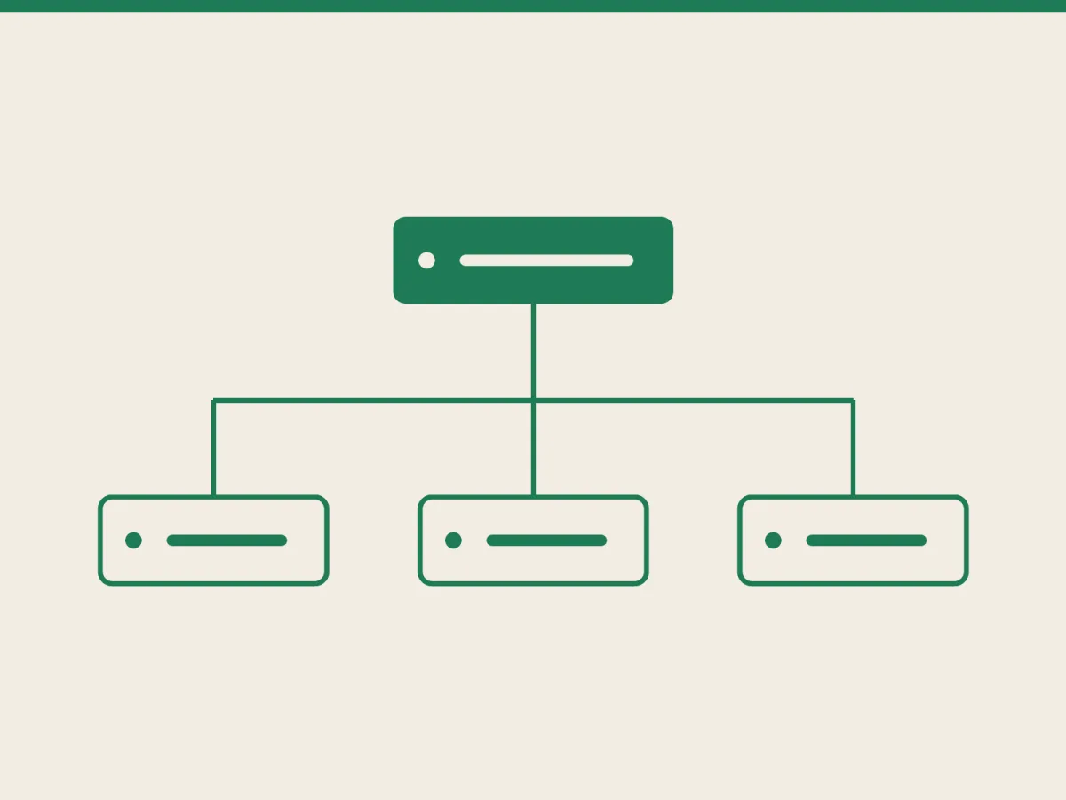 One filled card branching down to three outlined cards, representing a domain and its subdomains