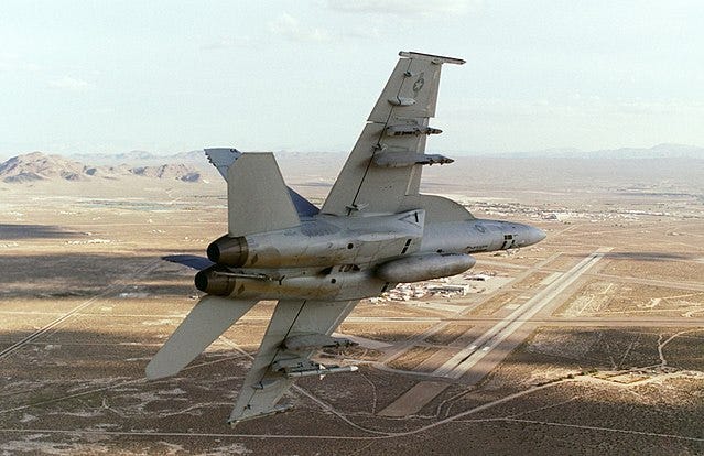 US Navy Hornet returning to base at China Lake, 2005 US Navy Hornet returning to base at China Lake, 2005