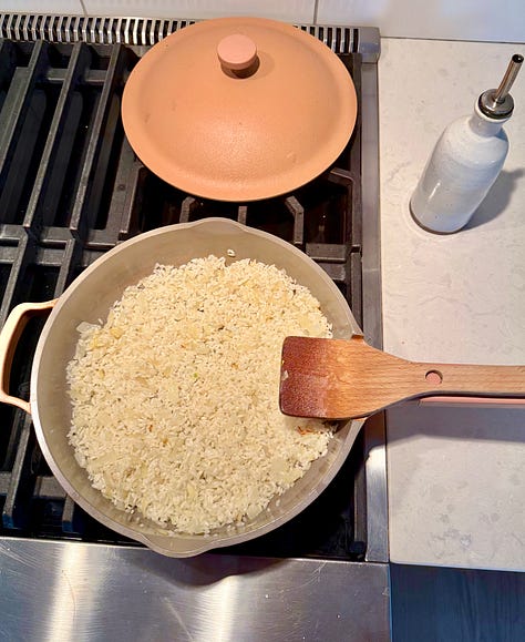 Asparagus risotto spring season in the kitchen preparation
