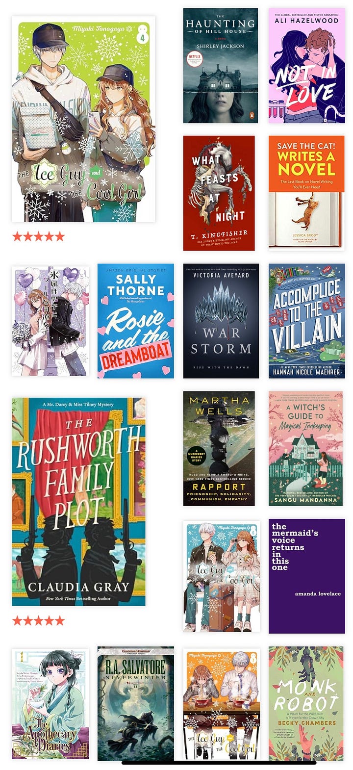 Cover images of books read. A recap of yoga classes attended