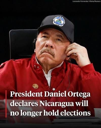 Nicaraguan President Daniel Ortega has declared his nation will no longer hold elections. Ortega made the announcement during a Sunday evening speech in Managua commemorating the 1979 Sandinista Revolution that overthrew the Nicaraguan President Daniel Ortega has declared his nation will no longer hold elections. Ortega made the announcement during a Sunday evening speech in Managua commemorating the 1979 Sandinista Revolution that overthrew the