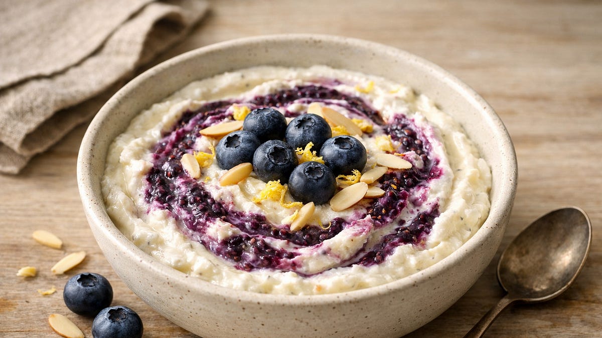 Creamy Lemon Ricotta Protein Bowl with Blueberry Chia Swirl