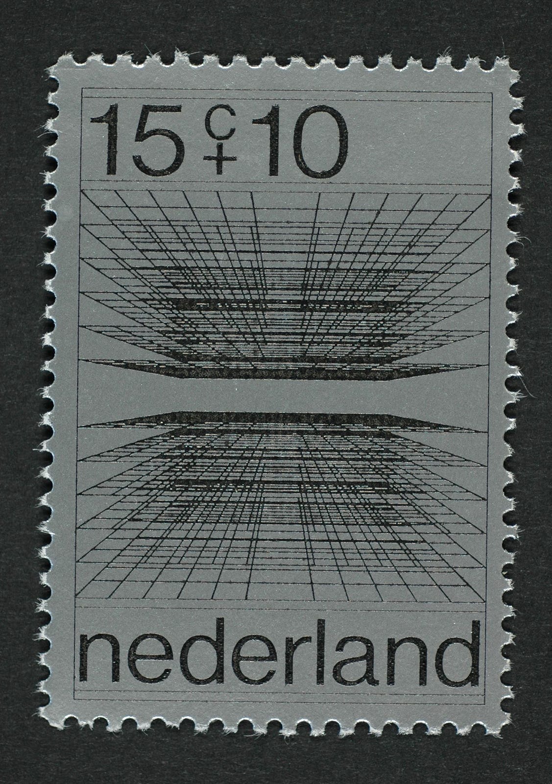 Ootje Oxenaar, Postzegel Nederland 1970, Zomerpostzegel Evenwijdige vlakken in een kubus, 1970 [Postzegelontwerpen, postzegels en affiches, Nationaal Archief, Den Haag]