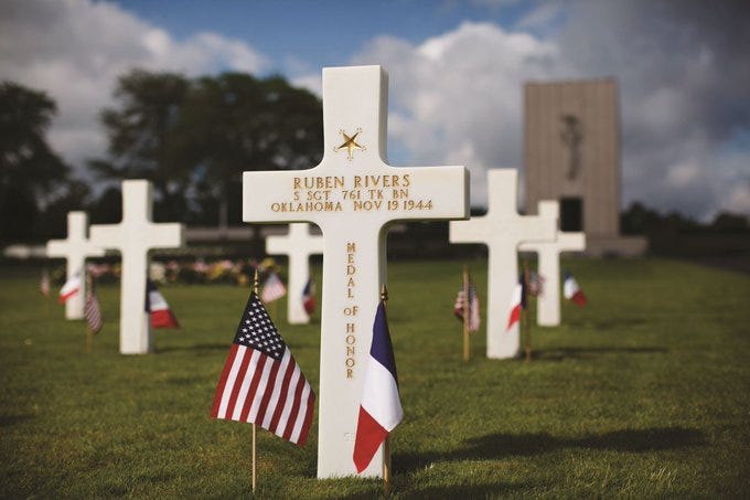 Ruben Rivers’ grave in Lorraine American Cemetery (France); Source: American Battle Monuments Commission via Twitter. Ruben Rivers’ grave in Lorraine American Cemetery (France); Source: American Battle Monuments Commission via Twitter.