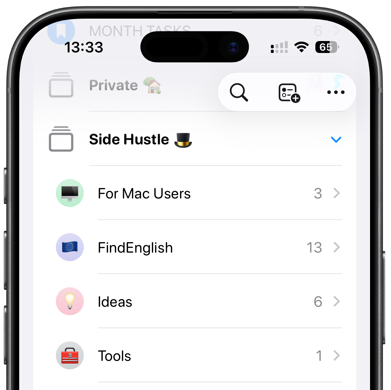 Lists inside a Group in Apple Reminders