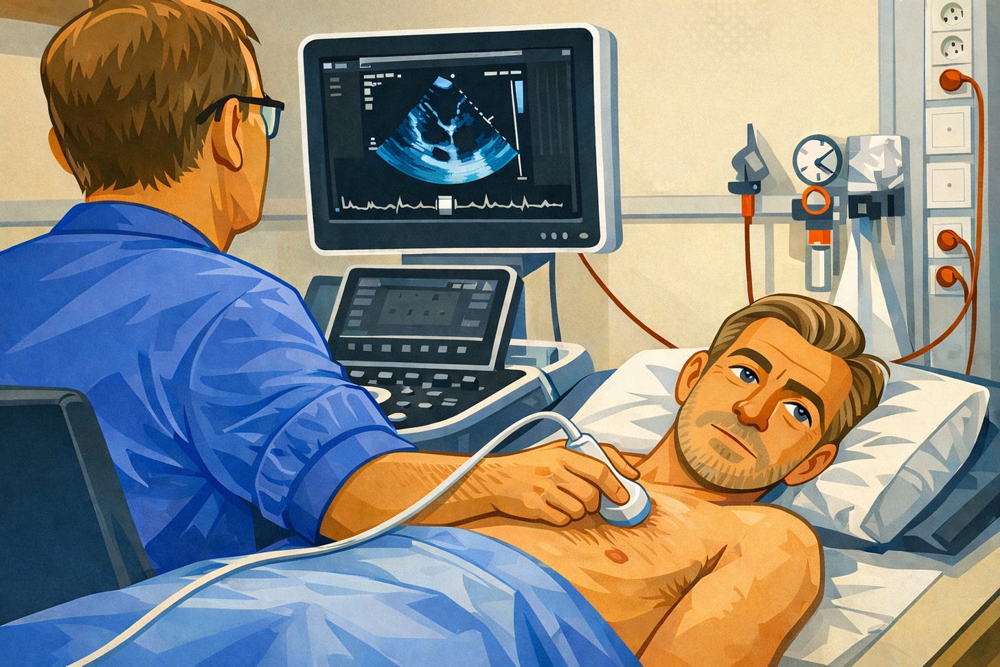 Stuart Dyson having an echocardiogram Stuart Dyson having an echocardiogram