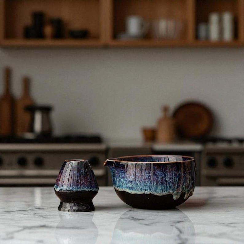 Ceramic Matcha Bowl Set: Hand-Painted Floral Design with Whisk & Holder image 1 Ceramic Matcha Bowl Set: Hand-Painted Floral Design with Whisk & Holder image 1