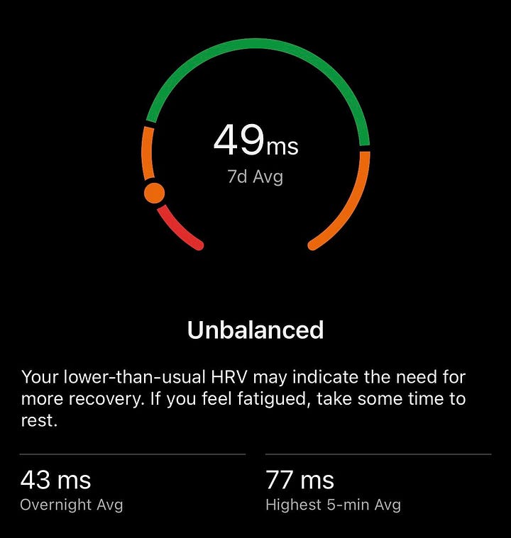 Two Garmin HRV screenshots comparing low and high heart rate variability