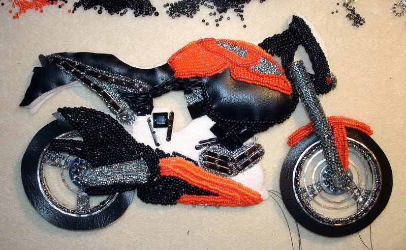 beaded Buell X1 Lightning motorcycle bead embroidery glass plastic beading blog pop art Boston beaded Buell X1 Lightning motorcycle bead embroidery glass plastic beading blog pop art Boston