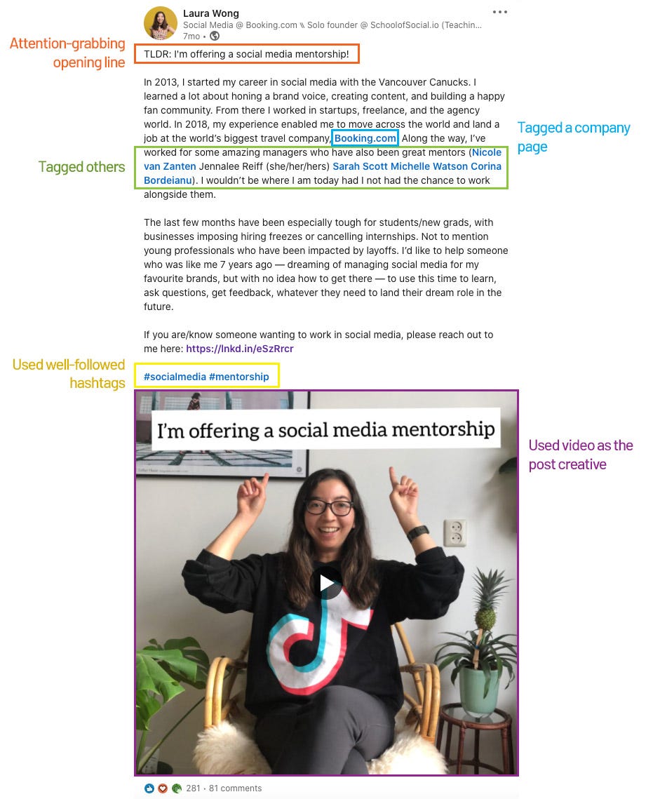 Annotated LinkedIn post