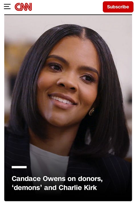 Left: Despite trafficking in Holocaust denial and distortion, Candace Owens received a featurette on CNN's homepage; Center: A small business owner posts Nazi salutes on social media; Right: A social media post linking to a Substack article by a Conservative writer lamenting the rise of antisemitism among young people on the political Right. 