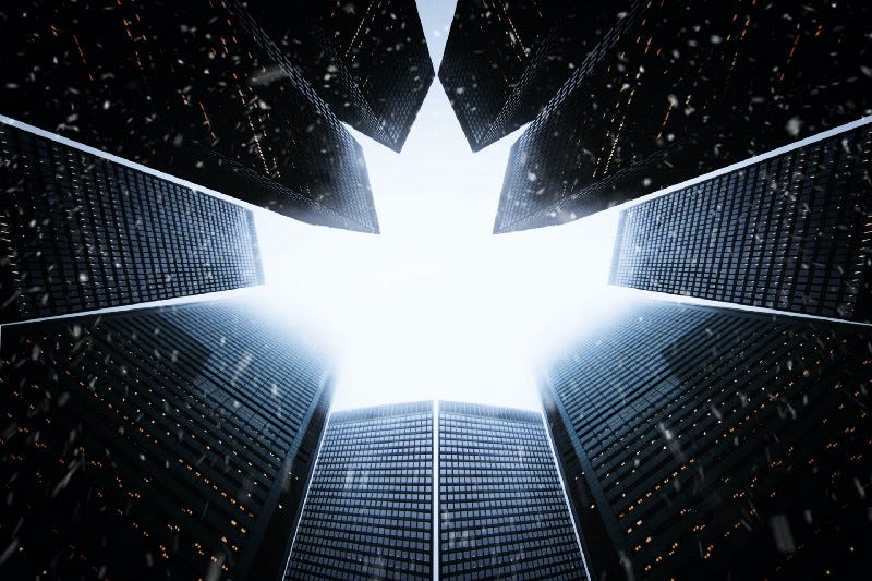 Skyscrapers form a Canadian maple leaf
