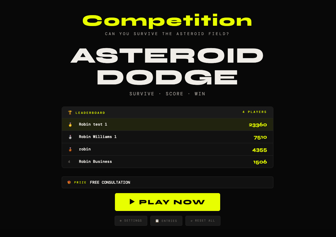 Image of the Stand Game Leaderboard showing the scores and competition with the play now call to action. Image of the Stand Game Leaderboard showing the scores and competition with the play now call to action.