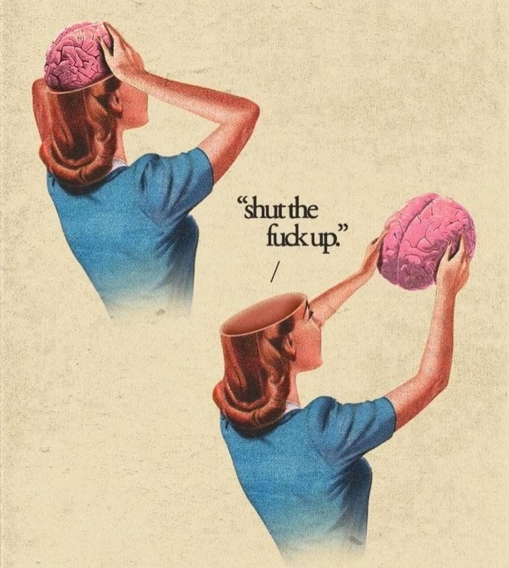 This may contain: a woman holding a pink ball in her right hand and another person with a brain on their head