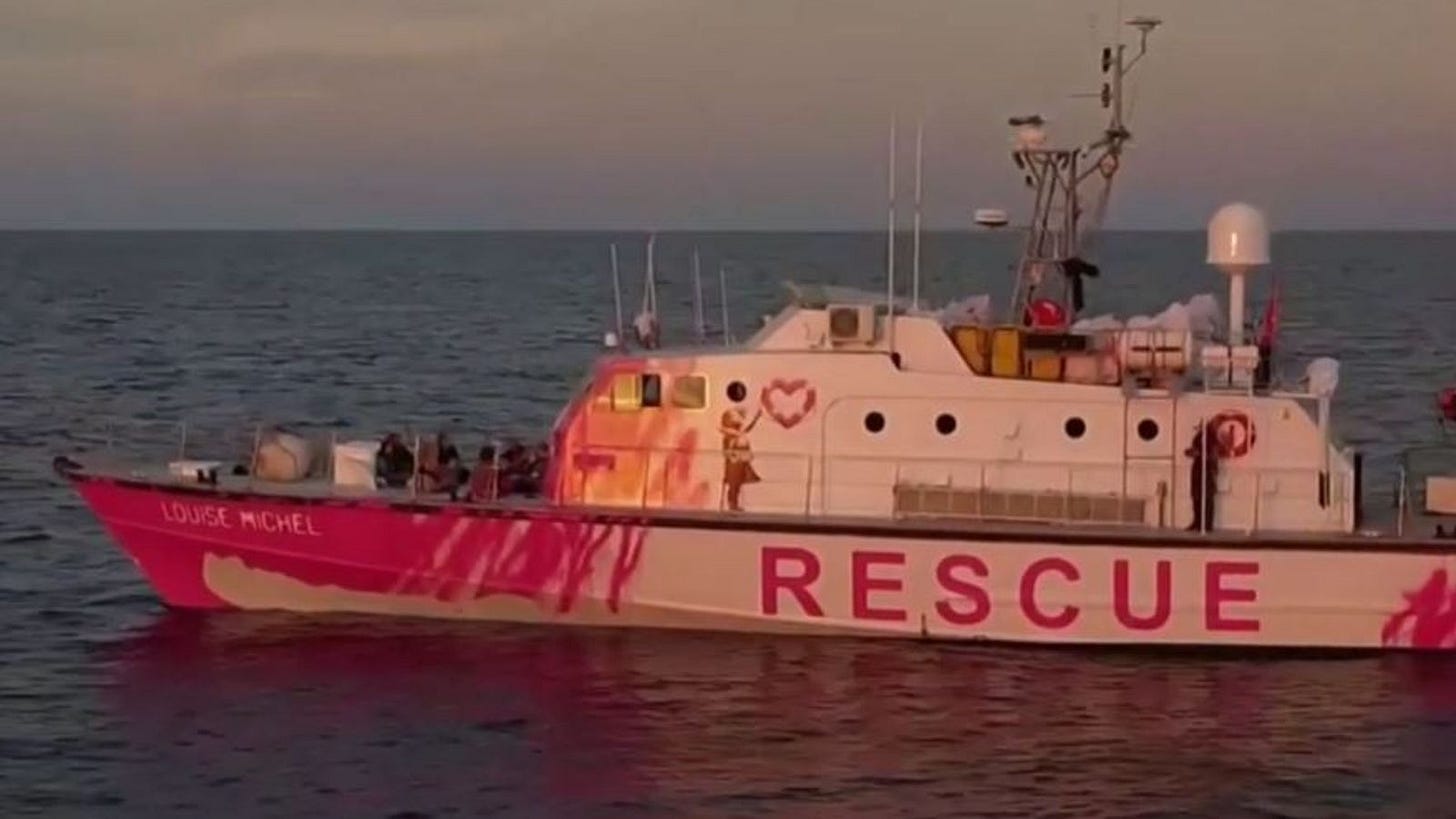 Banksy funds pink boat to help save refugees in Mediterranean Sea | Ents &  Arts News | Sky News