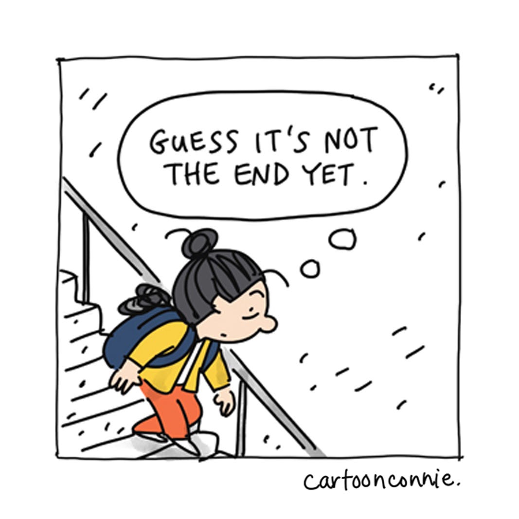 Excerpt from a 6-panel comic strip titled "Introvert in the City" by Connie Sun, cartoonconnie, 2025.  Excerpt from a 6-panel comic strip titled "Introvert in the City" by Connie Sun, cartoonconnie, 2025.