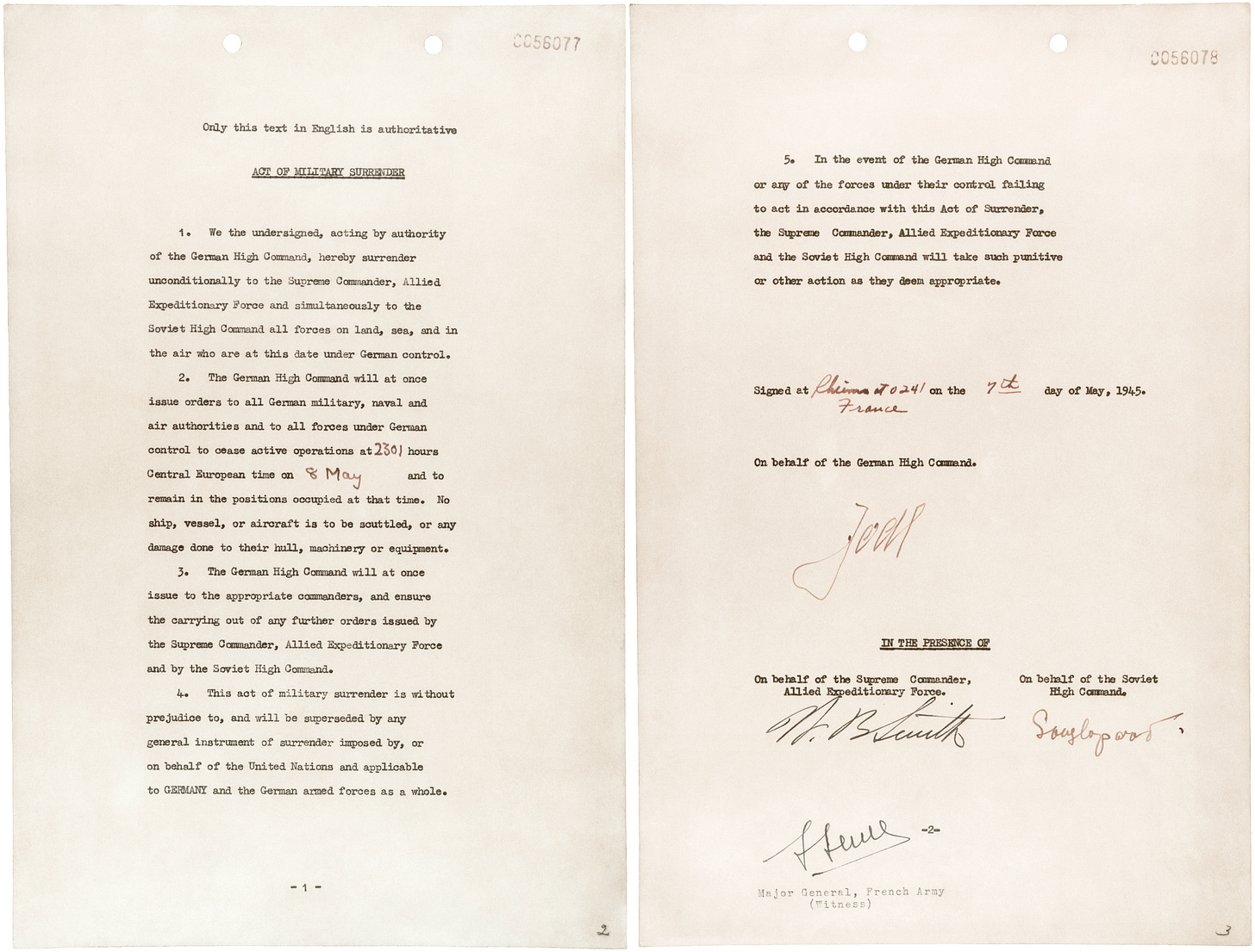 Mi padre fue nazi y yo aprendí a amar | Ornitorrinco Primer documento de rendición firmado en Reims el 7 de mayo de 1945 por Alfred Jodl, Jefe del Estado Mayor de Operaciones del Alto Mando de la Wehrmacht. Foto/Archivo.