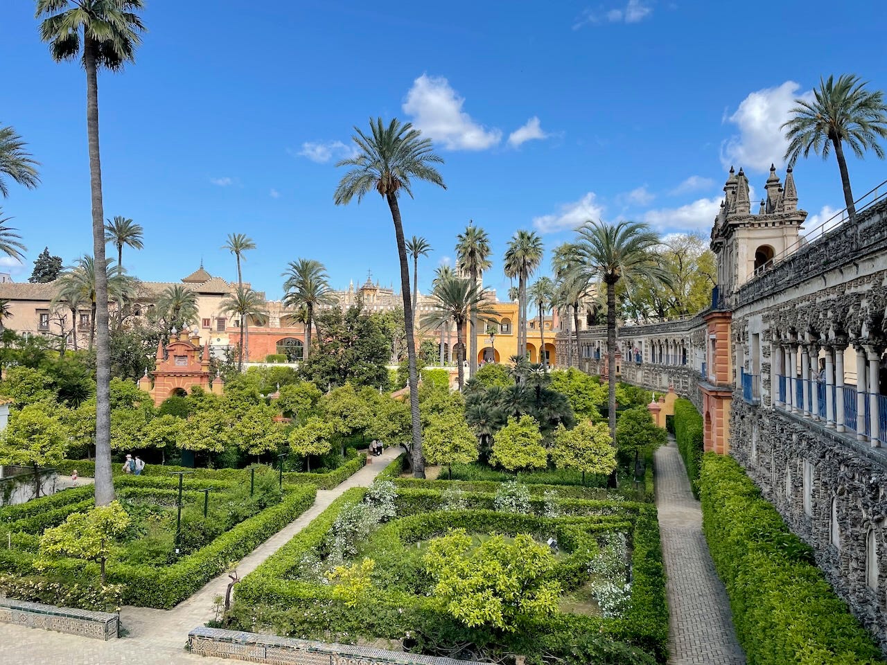 Colour photograph of the Alcázar gardens, Seville
