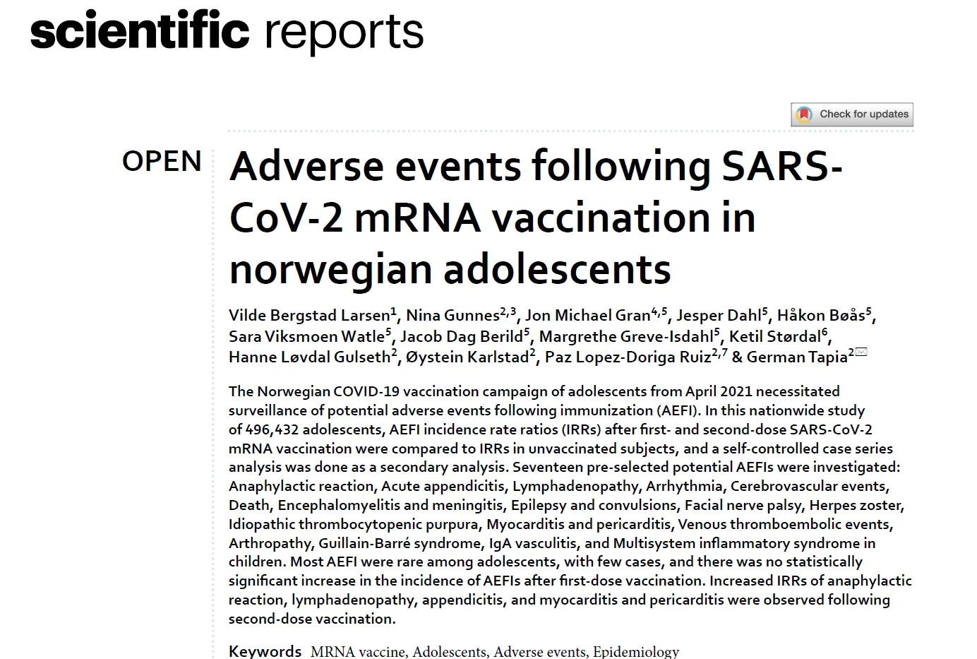 Die norwegische Studie von Larsen liefert beunruhigende Daten, aber keine Sorge, es wird keine Untersuchungen geben!