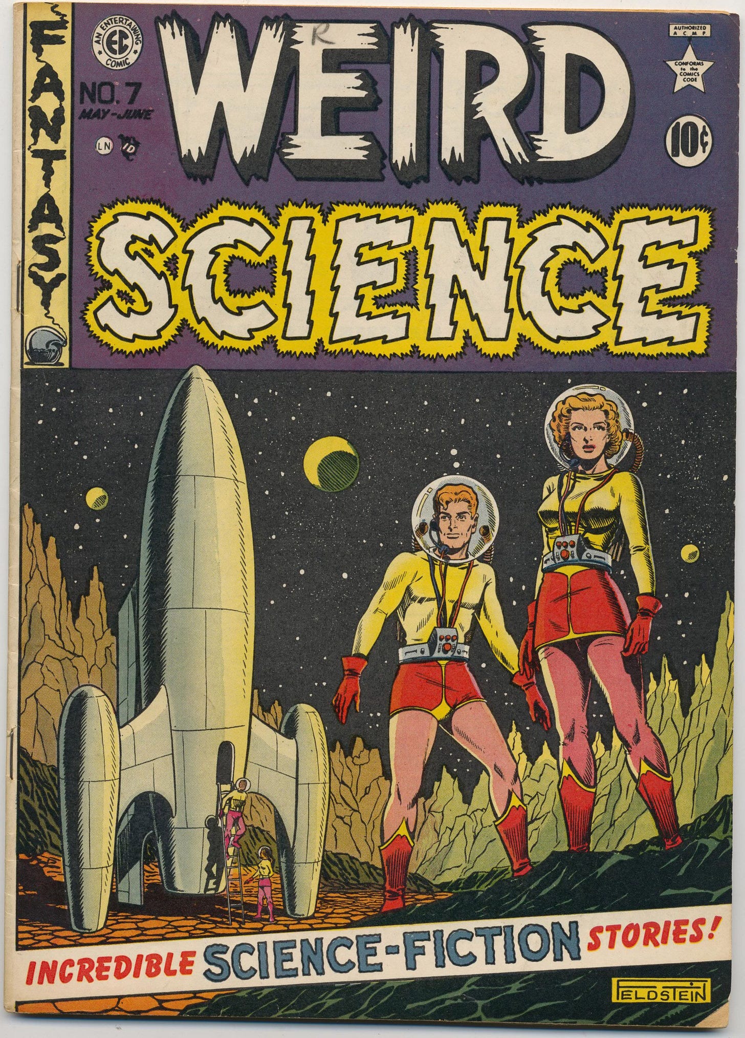 Comic book cover with tripodal rocketship