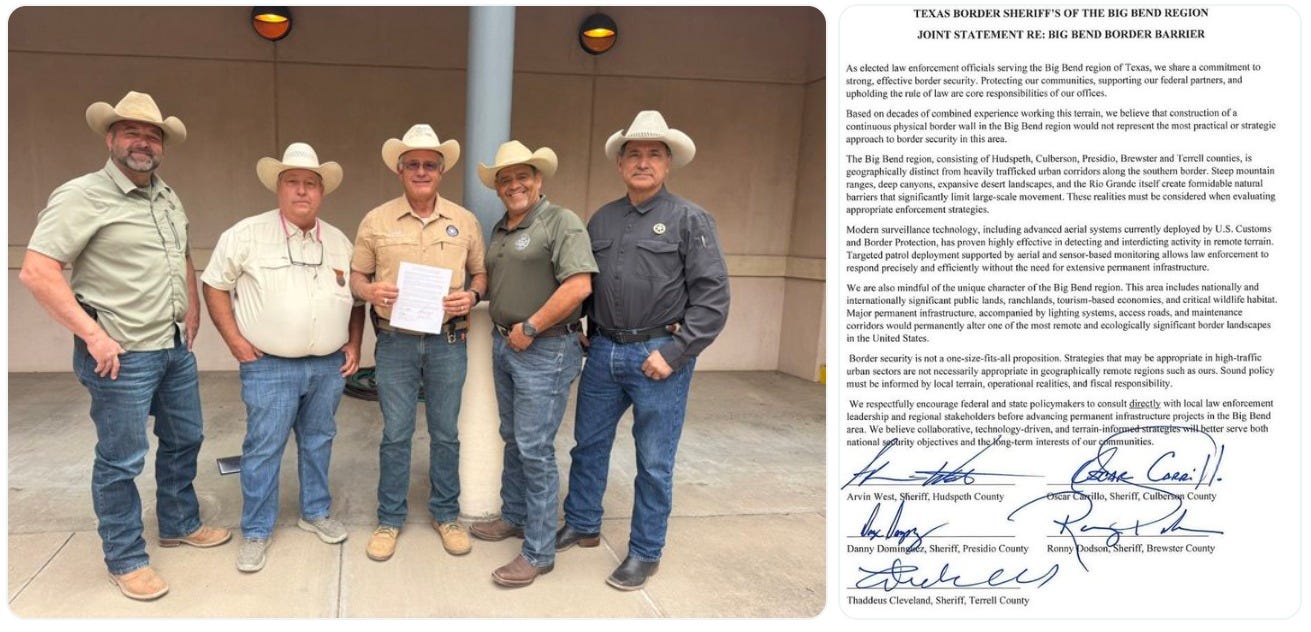 Four Big Bend Texas County Border Sheriffs signed a letter advising against building a border wall there. (courtesy Terrell County Sheriff Thaddeus Cleveland)