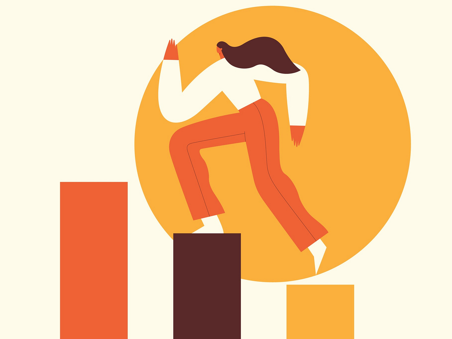 illustration of woman walking up stairs