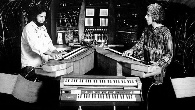 Robert Margouleff, left, and Malcolm Cecil with their keyboard system TONTO