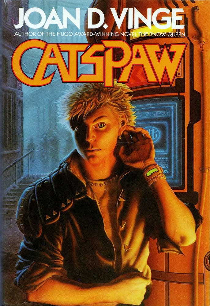 Book cover for CATSPAW by Joan Vinge, published by Warner Books. Book cover for CATSPAW by Joan Vinge, published by Warner Books.