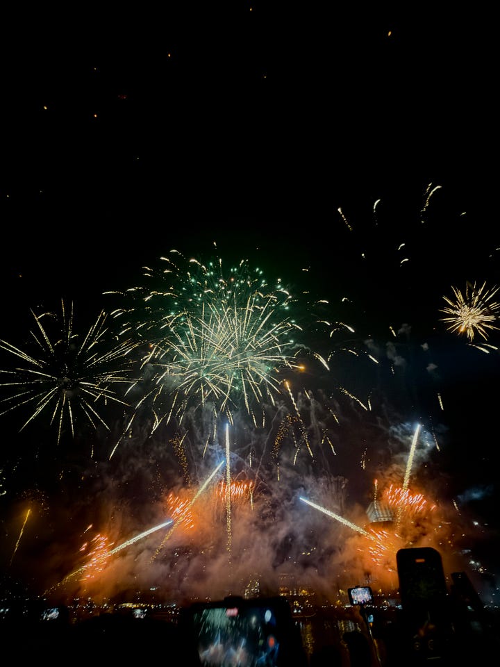 Festas de São João from plastic hammers, to lanterns, to lanterns in sky, to fireworks.
