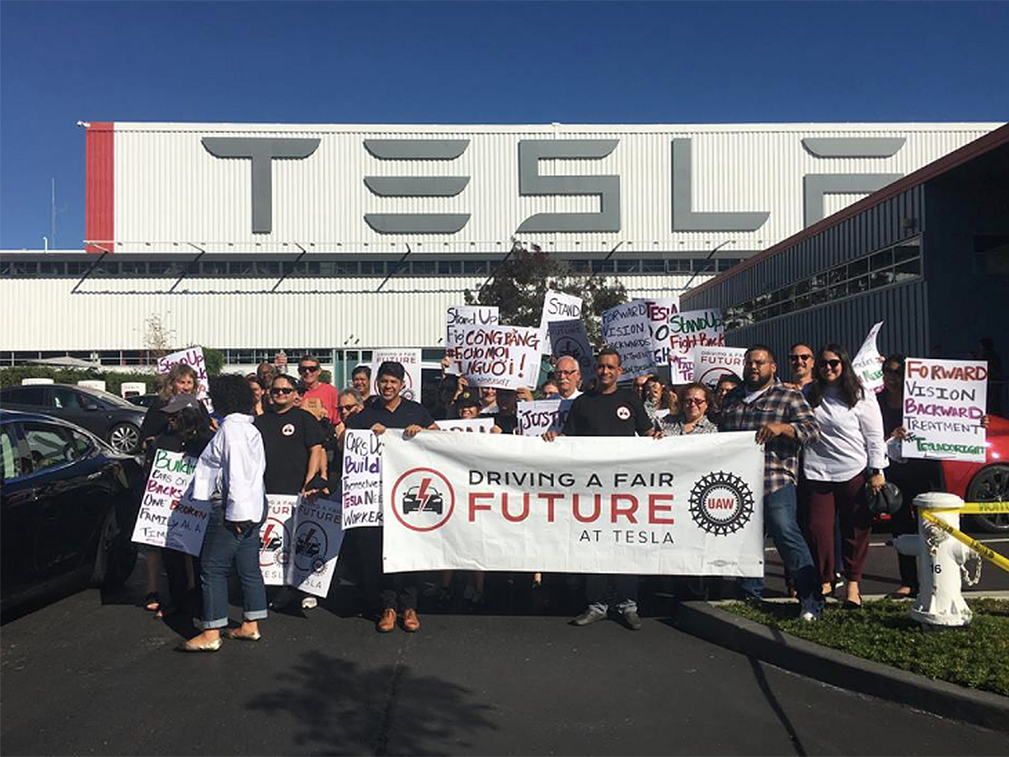 Tesla pro-union leaders marched into the company's Fremont factory ... Tesla pro-union leaders marched into the company's Fremont factory ...