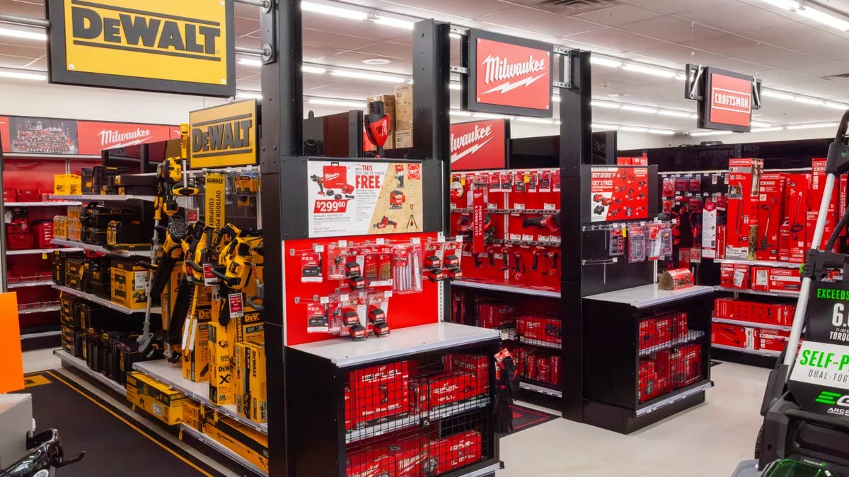 DeWalt, Milwaukee and Craftsman tool displays in an Ace Hardware store DeWalt, Milwaukee and Craftsman tool displays in an Ace Hardware store