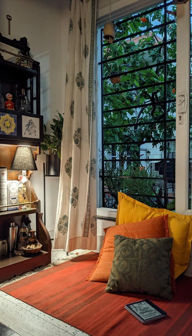 This may contain: a room with a bed, bookshelf and window