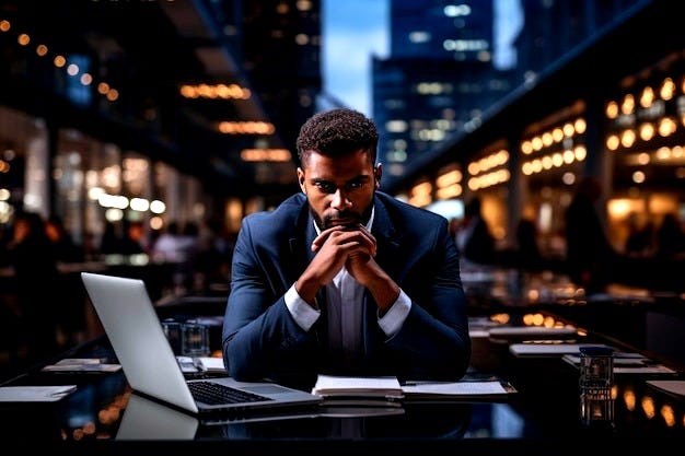 Depressed black afro american man working on laptop businessman in suit  holding head with his hand crisis and bankruptcy generative ai content |  Premium AI-generated image