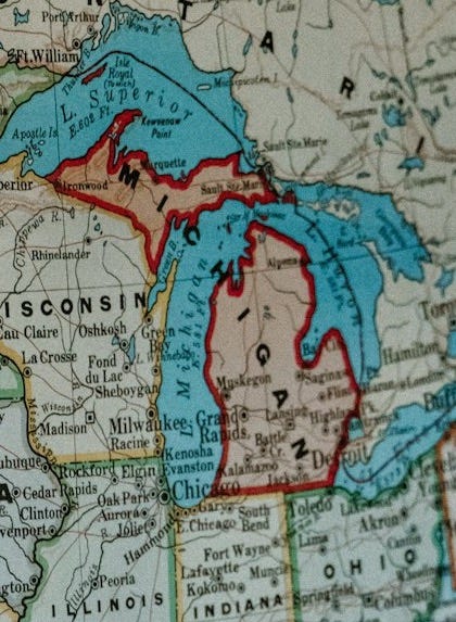 blue white and brown map