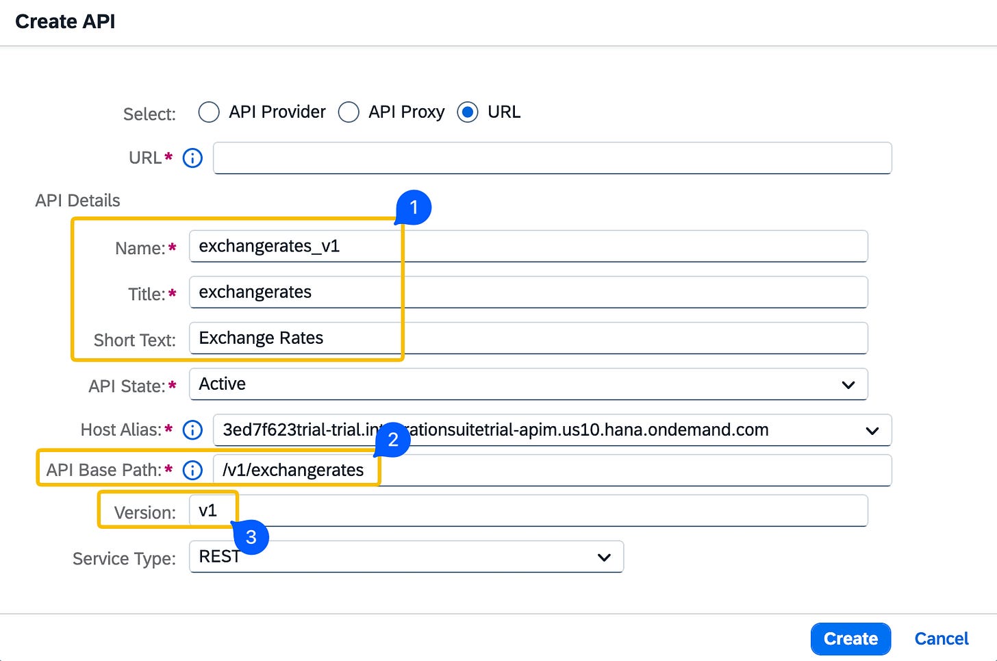 API proxy creation wizard showing Name field set to “exchangerates” and API base path set to “/exchangerates”. API proxy creation wizard showing Name field set to “exchangerates” and API base path set to “/exchangerates”.