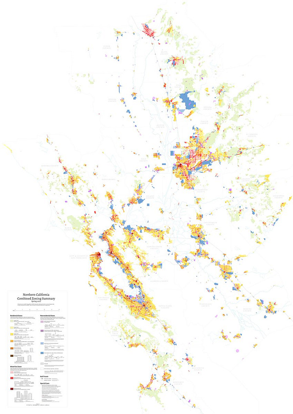 a map labeled Northern California Combined Zoning Summary, showing residential, commercial, industrial, and mixed use zones around the state
