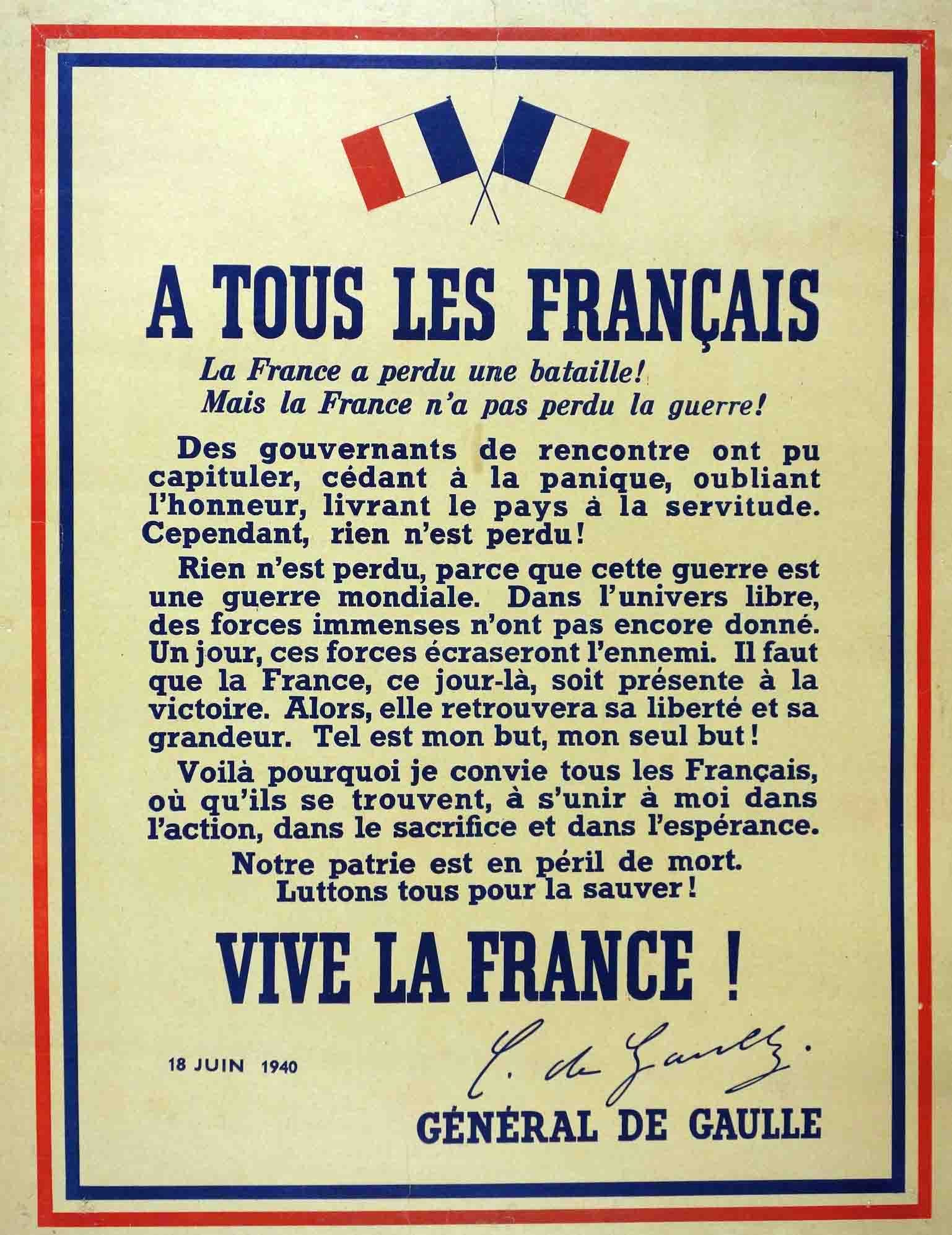 De Gaulle 'nothing is lost for France' - by Martin Cherrett