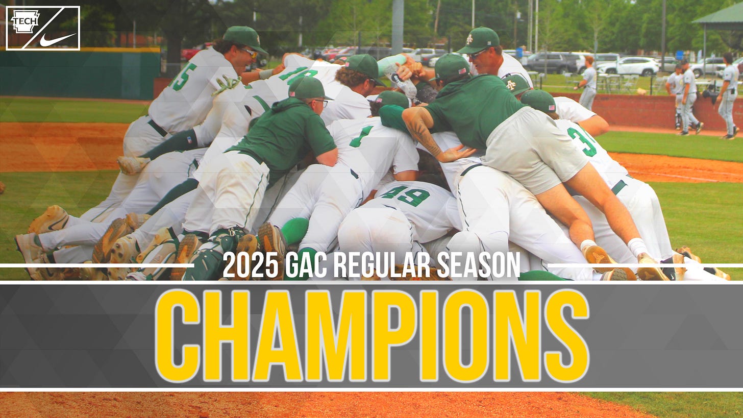 May be an image of 4 people and text that says 'TECH 2025 GAC REGULAR SEASON CHAMPIONS'
