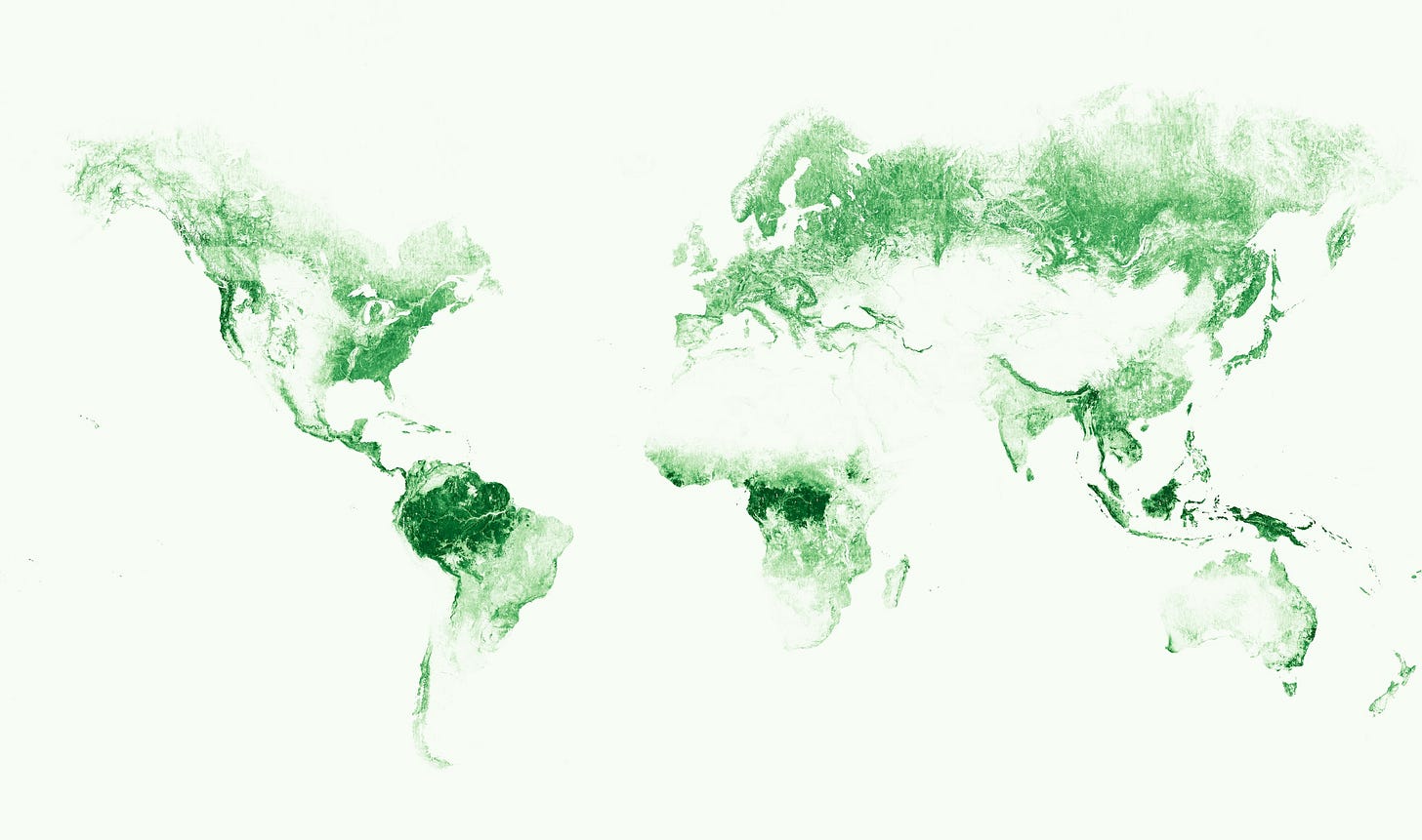 A map of the world’s canopy height obtained from AI models analyzing high resolution satellite imagery. A map of the world’s canopy height obtained from AI models analyzing high resolution satellite imagery.