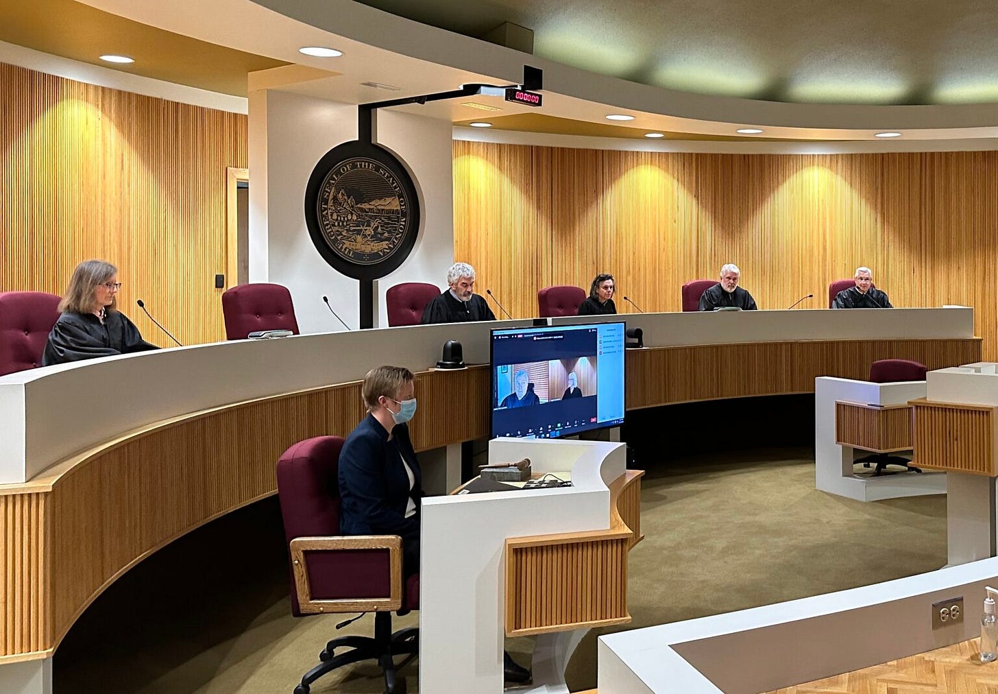 The Montana Supreme Court justices at a hearing on May 11, 2023. The Montana Supreme Court justices at a hearing on May 11, 2023.