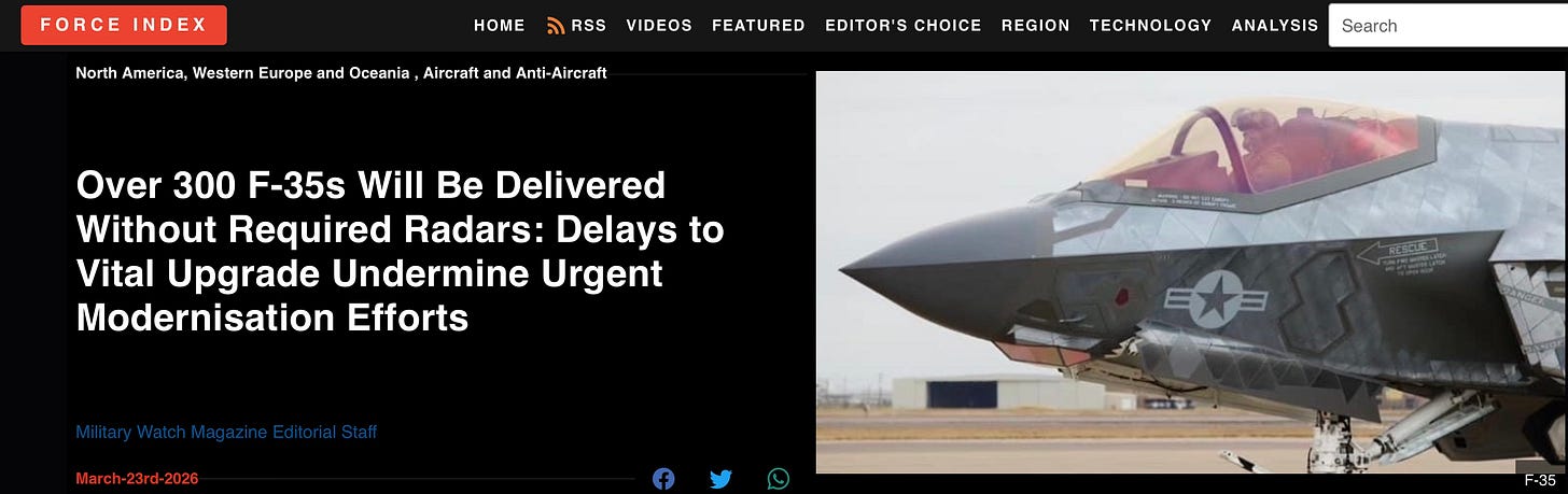 300 F-35 fighters delivered without radar due to lack of Chinese rare earth metals