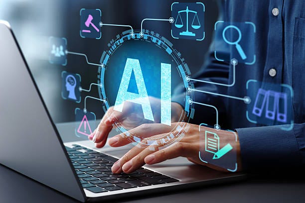 AI governance and responsive generative artificial intelligence use. Compliance strategy and risk management. Businessman typing on laptop computer keyboard at desk in office. explainable ai stock pictures, royalty-free photos & images