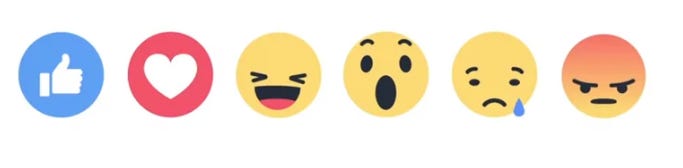 6 emoji including like, love, laugh, shock, sad, and angry.