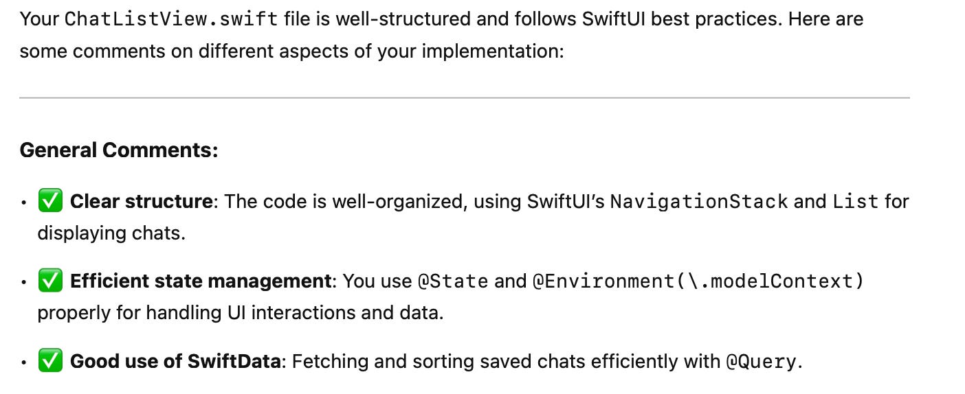 General comments from ChatGPT on Swift code