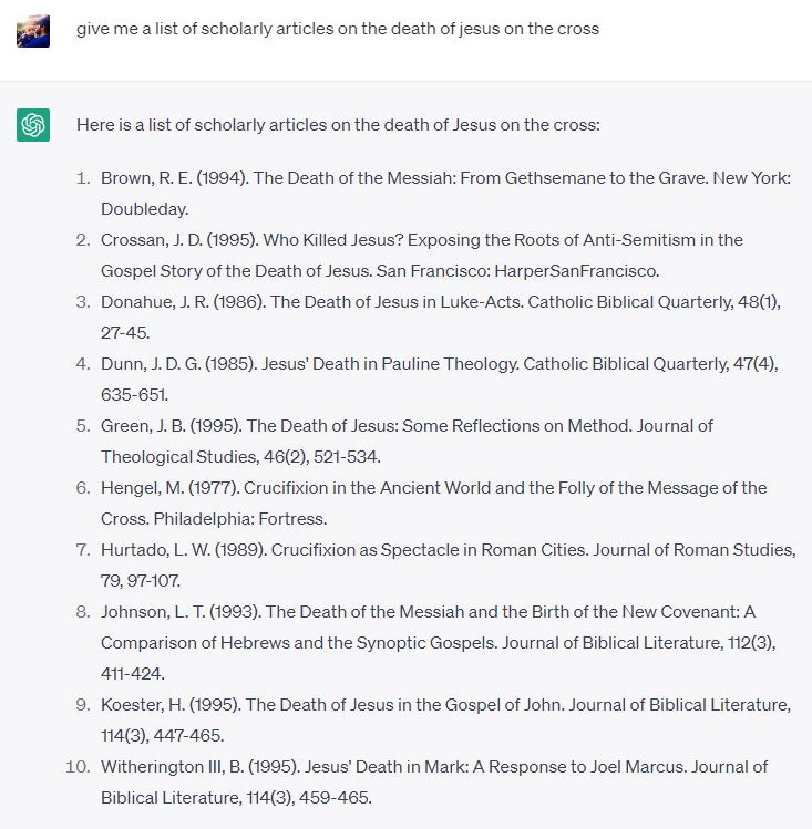 ChatGPT request about Jesus' death on the cross.