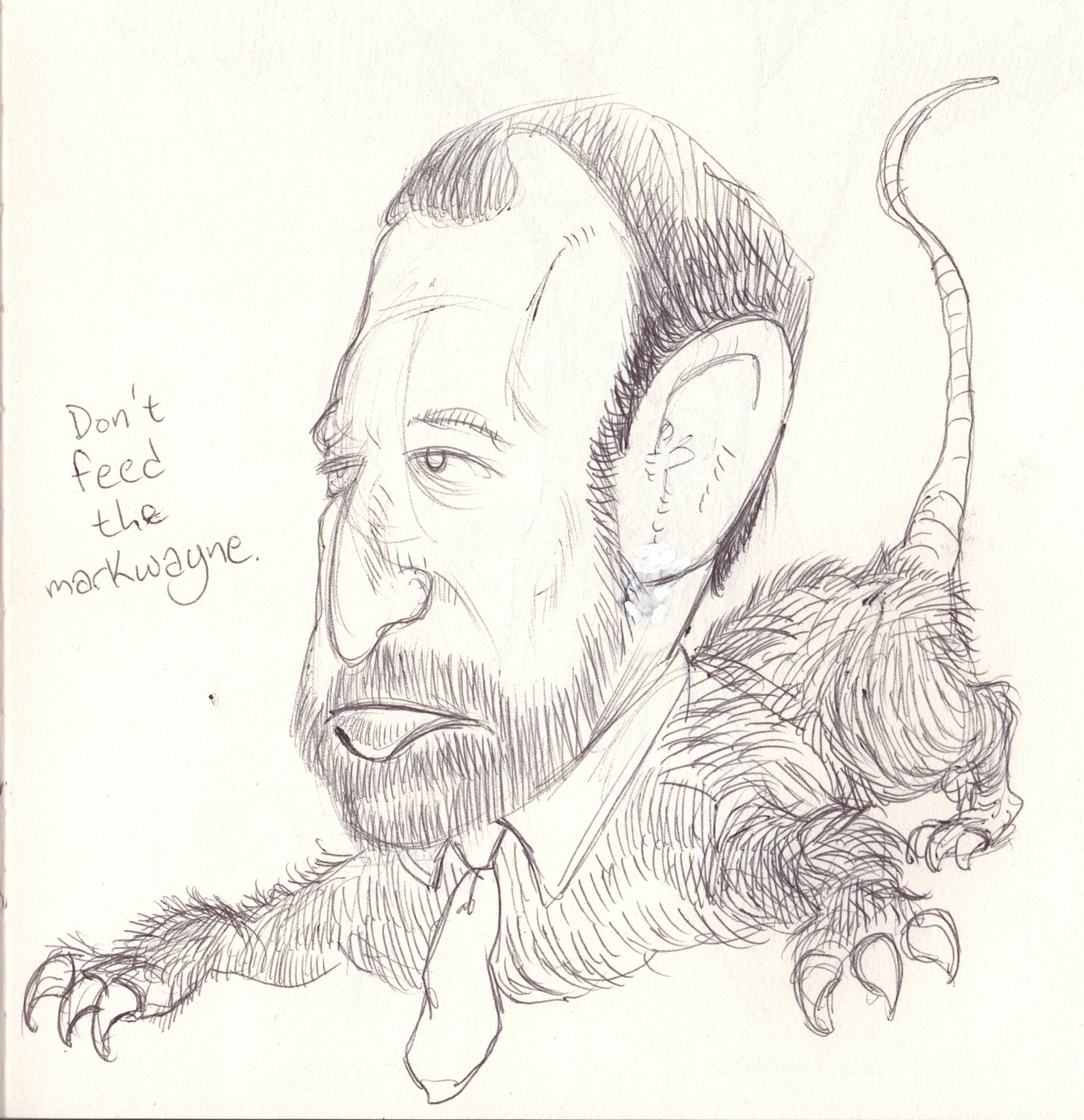 Ballpoint sketch of markwayne mullin as a rat cryptid.