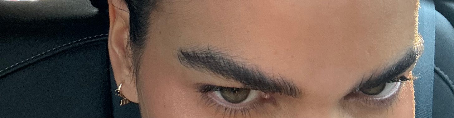 Close-up of eyebrows brushed upward and sculpted after applying Anastasia Beverly Hills Brow Freeze. Close-up of eyebrows brushed upward and sculpted after applying Anastasia Beverly Hills Brow Freeze.